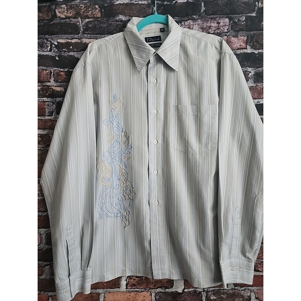 7 DIAMONDS XL Long Sleeve Western Dress Shirt Button Up Embroidery Embroidered
